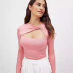 Women's Out Cutout Faux Two Piece Slim Fit Slimming Long Sleeves Top