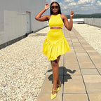 Women's Round Neck Sleeveless Irregular Vest and Skirt Two-Piece Set