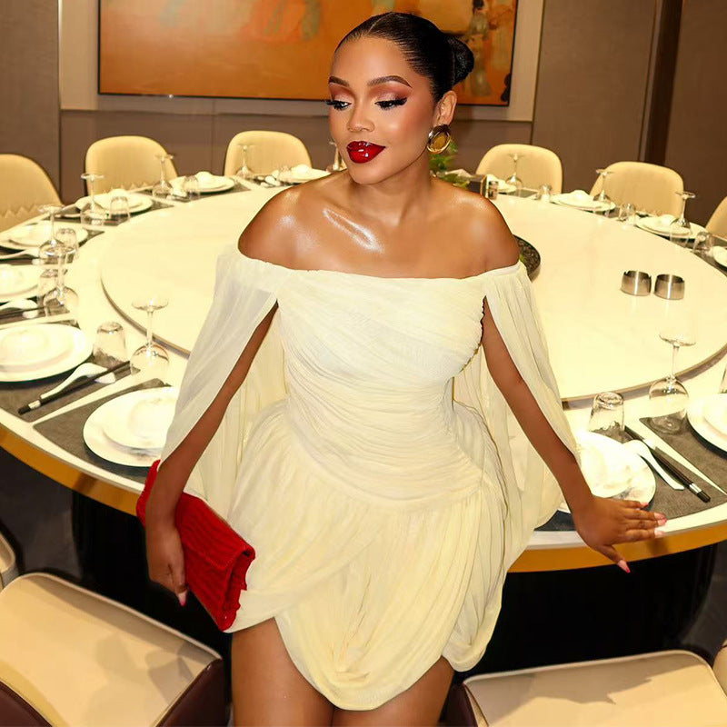 Women's Ruched Off-Shoulder A-Line Mini Dress