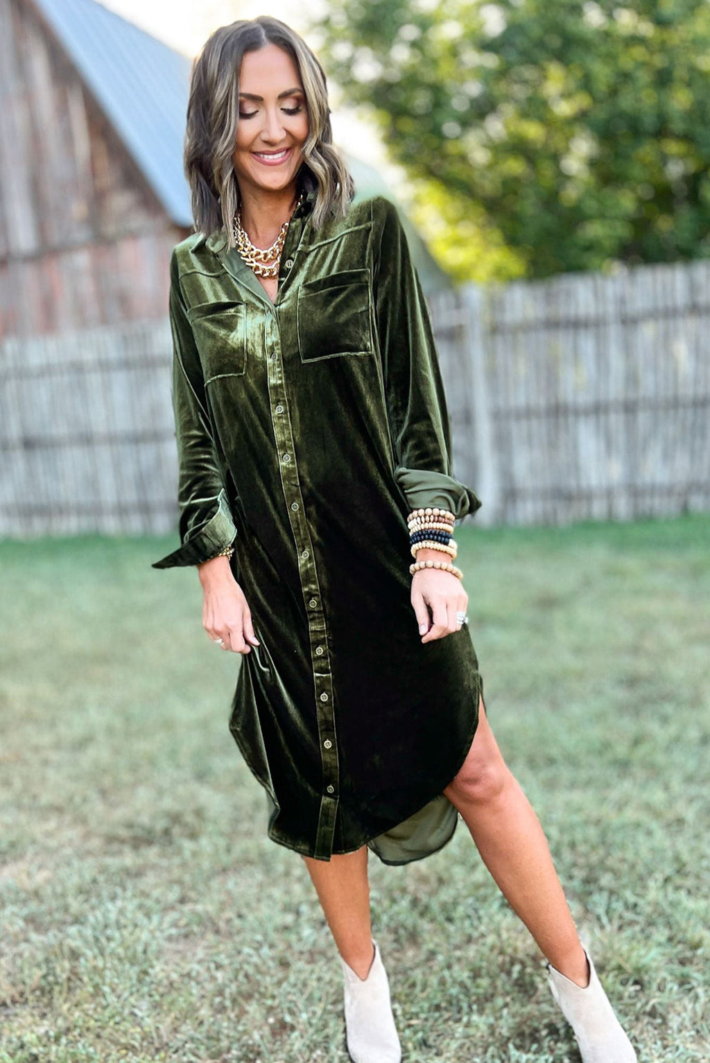 Women's Shirt Velvet Pocket Stitching Irregular Christmas Long-Sleeve Dress