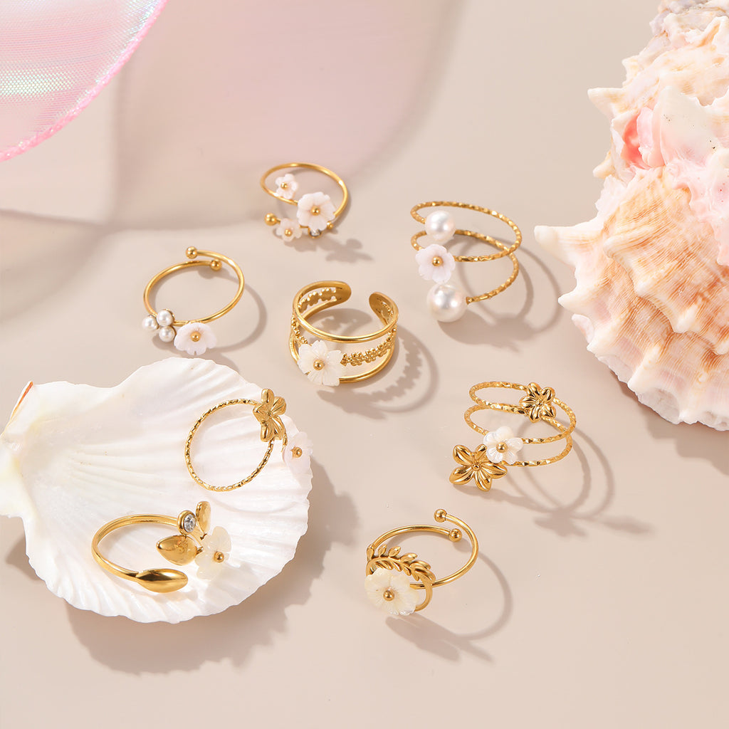 Women's Floral Pearl Open Ring