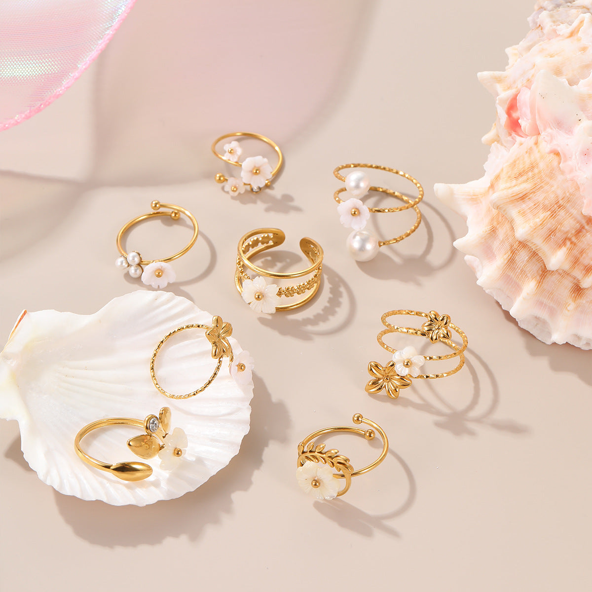 Women's Floral Pearl Open Ring