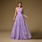 Women's Embroidered V-Neck A-Line Evening Maxi Dress