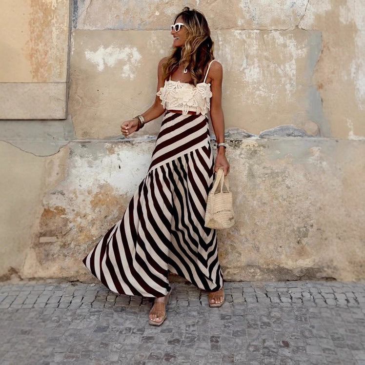 Striped Print Holiday Big Hem Skirt