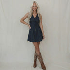 Women's Denim V-Neck Mini Dress