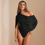 Sheer Mesh Pleated Off Shoulder Jumpsuit