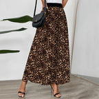 Solid Color Pleated Skirt Office Leopard Print Stud For