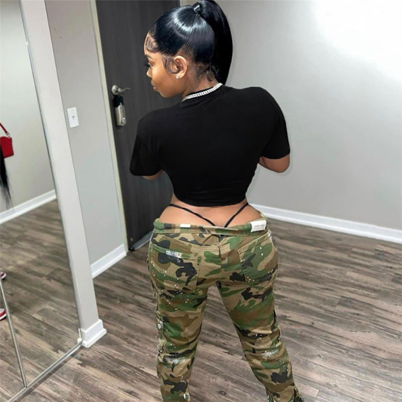 Women's Graphic Embroidered Lace-Up Crop Top