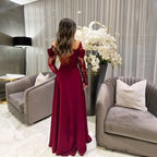 Women's Wine Red Lace Off-Shoulder Maxi Dress