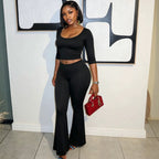 Cropped Square-Neck Top and Pants Two-Piece Set