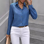 Women's Spring Summer Casual Single Breasted Solid Color Color Matching Long Sleeve Collared Shirt Women Top