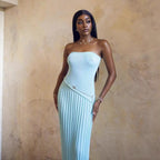 Strapless Asymmetric Split Knit Bodycon Maxi Dress