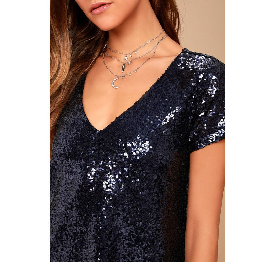 Women's V-Neck Sequin Beaded Party Dress