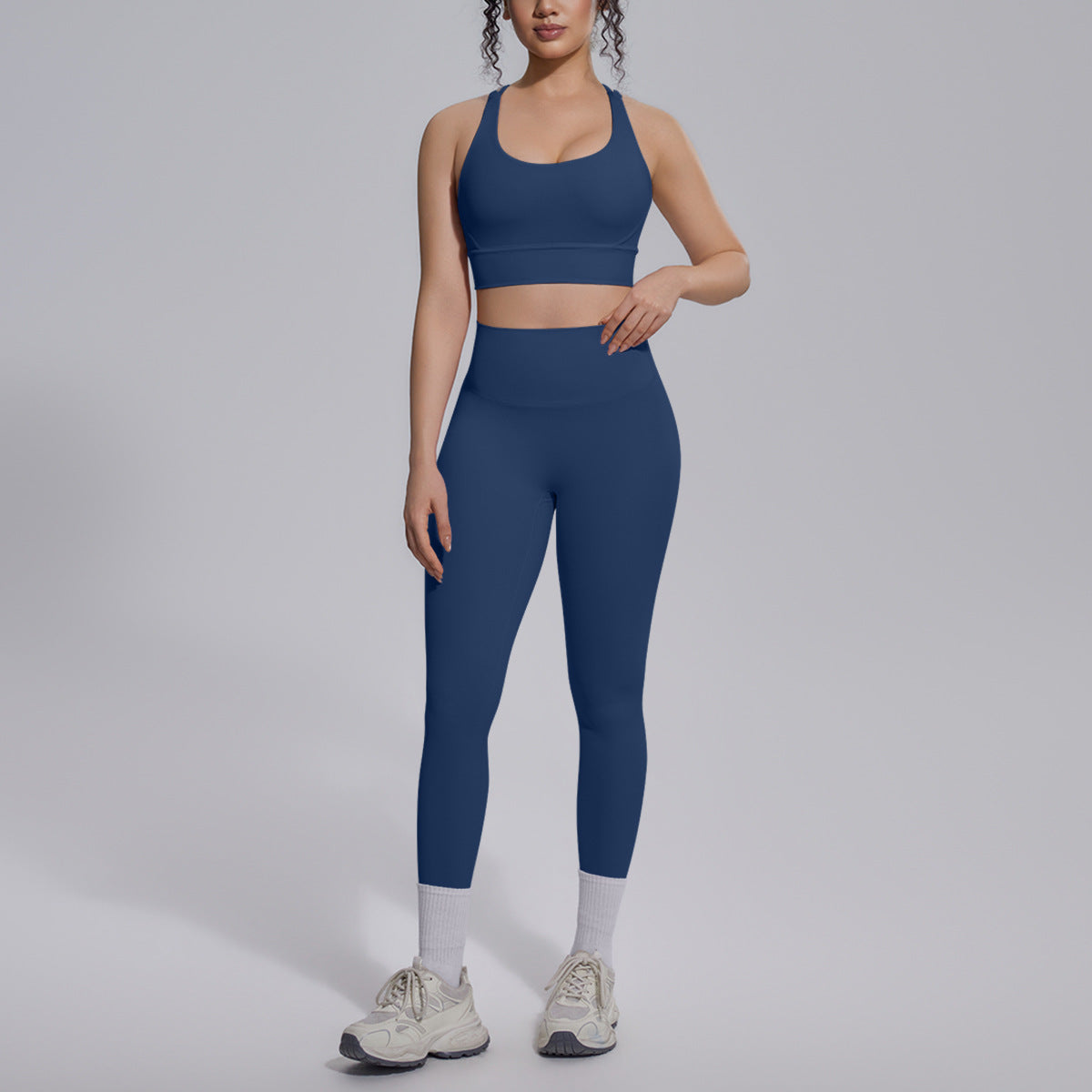 Nude Feel Solid Color Sexy Cross Shoulder Strap Beauty Back Exercise Trousers Running Fitness Pants Yoga Set