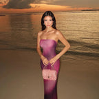 Ombre Strapless Split Bodycon Maxi Dress