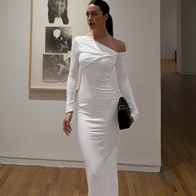 Women's Women Wear Summer Slim Shoulder Twist Solid Color Dress
