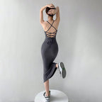 Women's Lace-Up Backless Bodycon Midi Dress