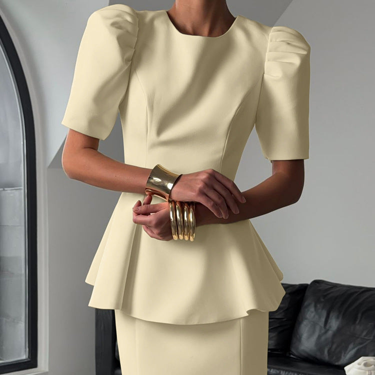 Women's Short-Sleeve Top And Side-Slit Skirt Set