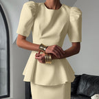 Women's Short-Sleeve Top And Side-Slit Skirt Set