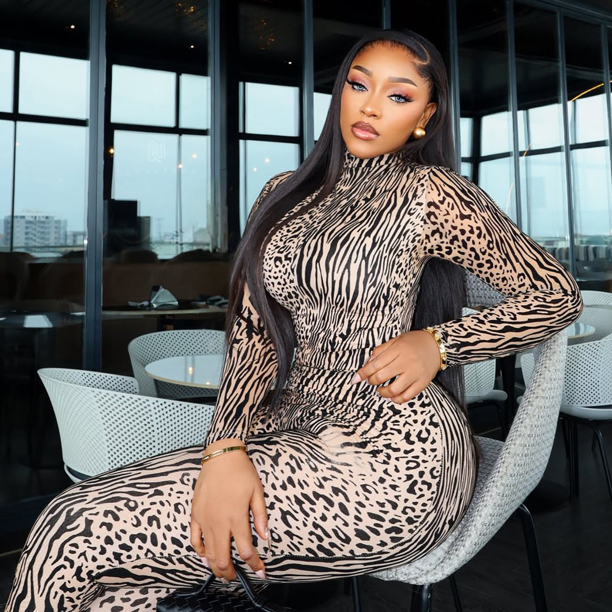Women's Printed High-Neck Jumpsuit