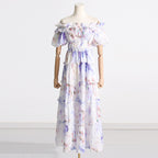 Women's Purple Floral Off-Shoulder Maxi Dress