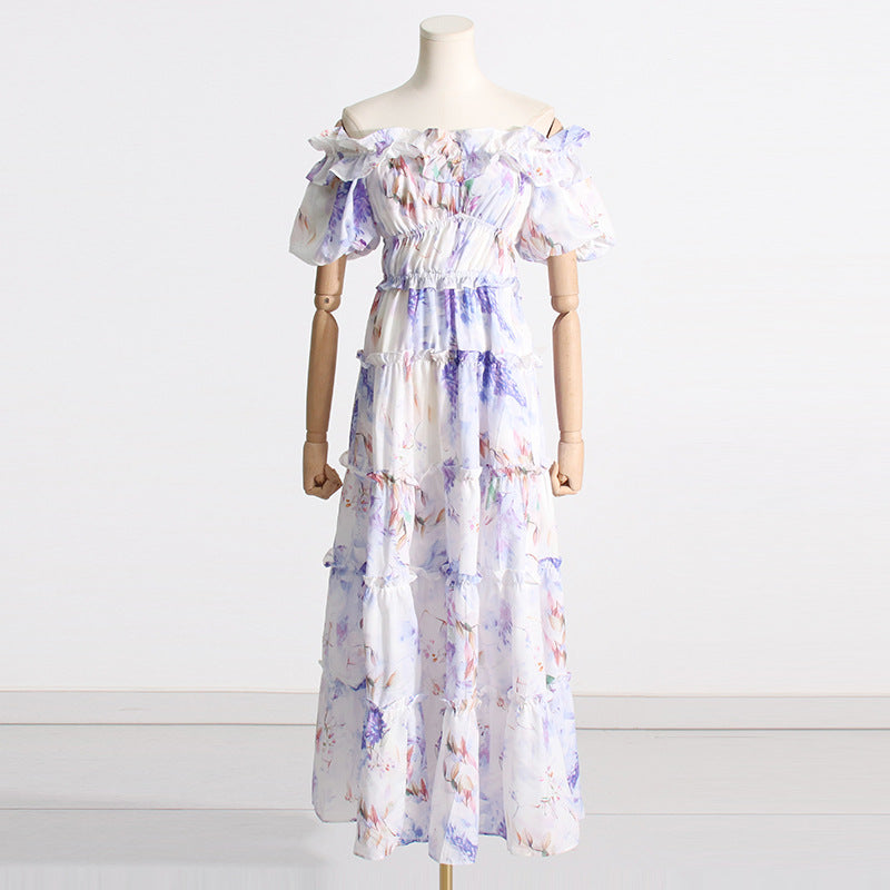 Women's Purple Floral Off-Shoulder Maxi Dress