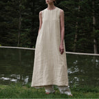 Cotton Linen Sleeveless Backless Maxi Dress