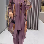 Casual Printed Thin Breathable High-Waist Trousers Lined Coat Three Pieces