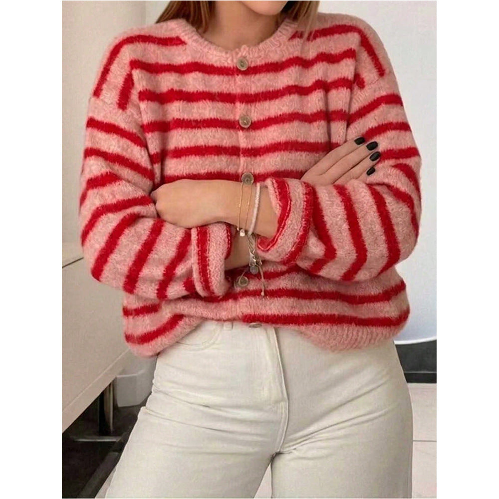 Autumn Winter Loose round Neck Button Knitted Cardigan