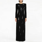 Rhinestone Long-Sleeve Bodycon Maxi Dress