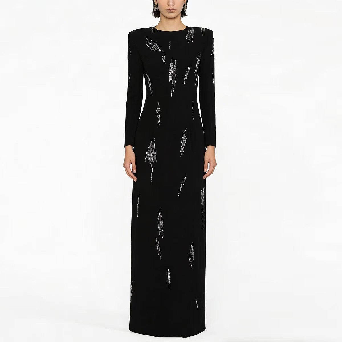Rhinestone Long-Sleeve Bodycon Maxi Dress