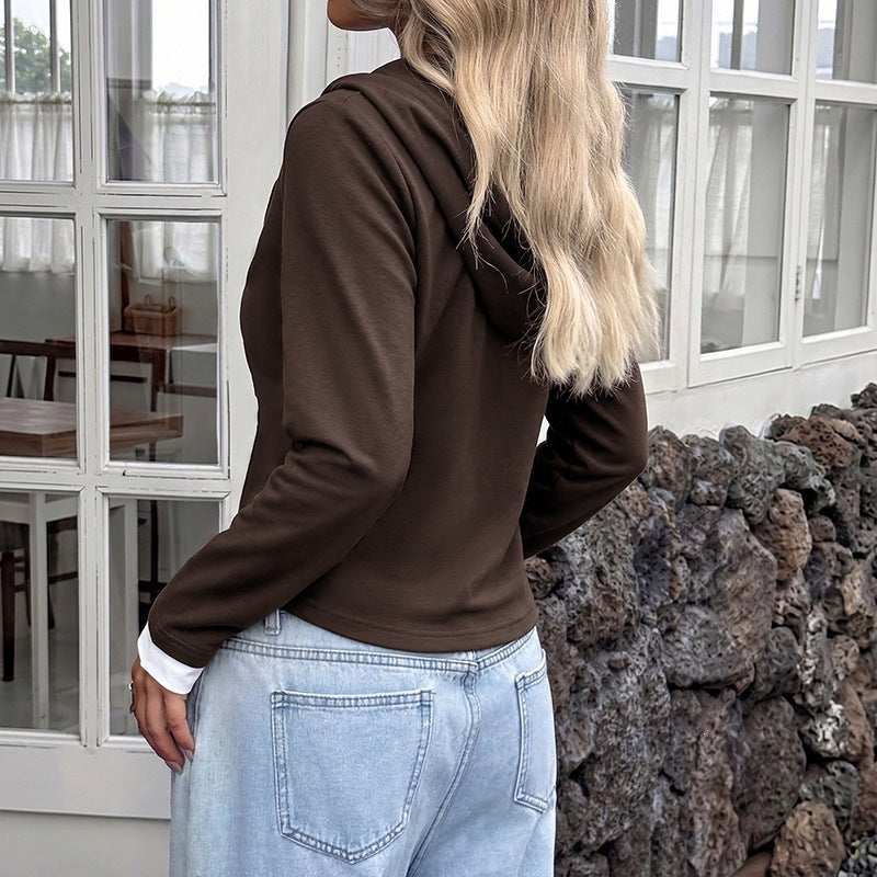 Women Clothing Long Sleeve Color Matching Top Autumn Winter