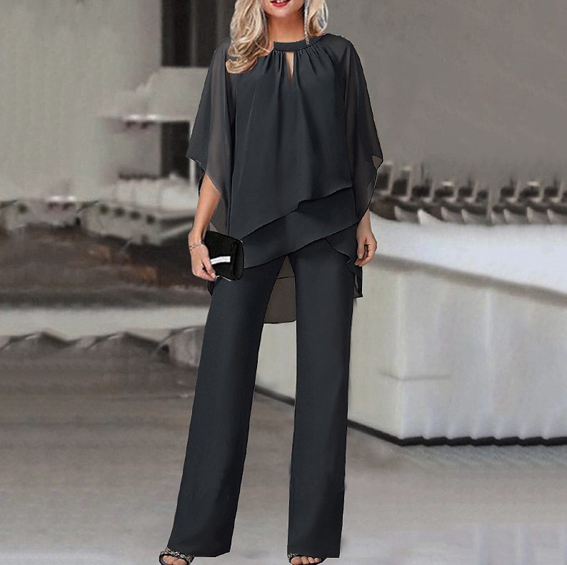Solid Color Loose Casual Irregular Asymmetric Suit Set