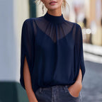 See through Batwing Sleeve Split Shoulder Shirt with Sexy
