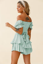 Women's Off-Shoulder Ruffle Puff-Sleeve Romper