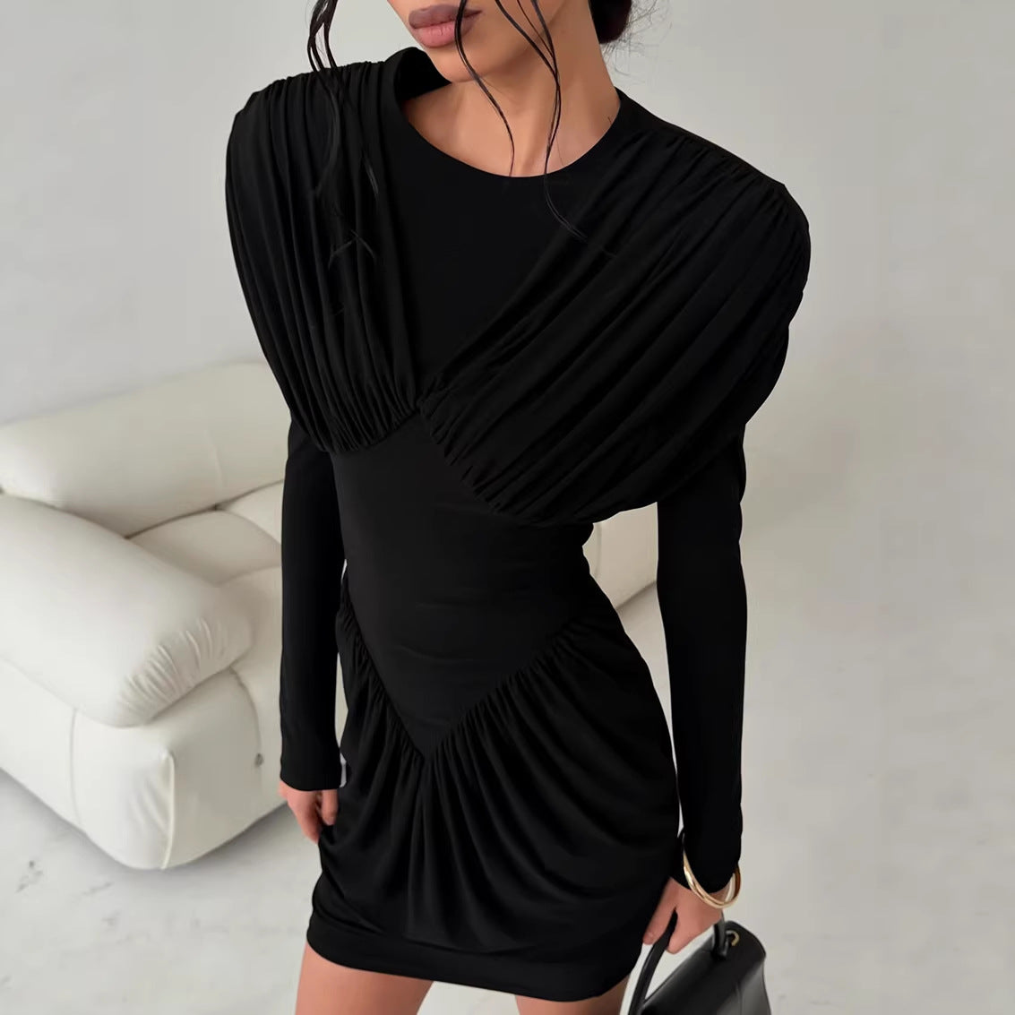 Black Slim-Fit Waist Dress