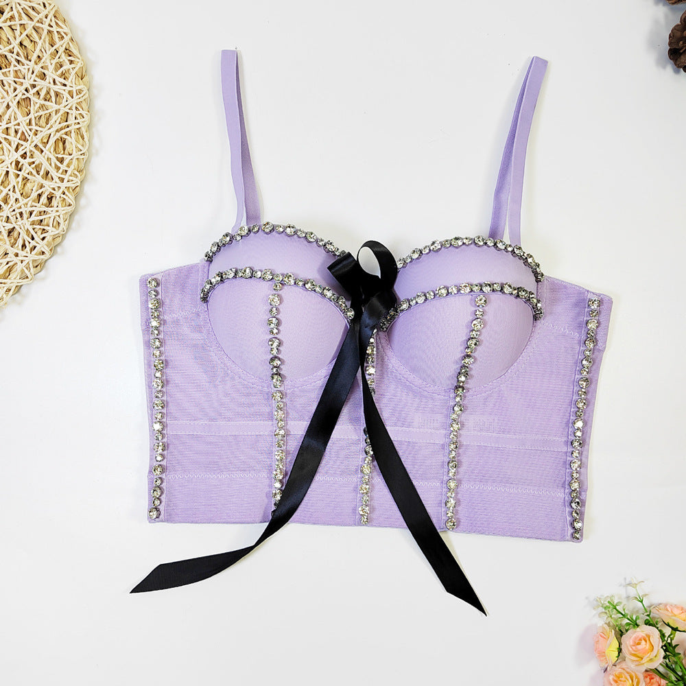 's Bowknot Diamond-Embedded Body Shaping Tube Top French Design