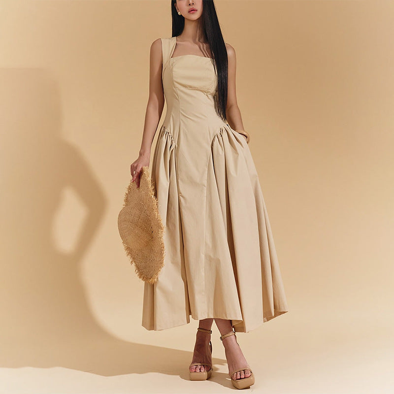 Women’s Retro Square-Neck Ruffle Midi Dress