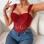 's Lace See Through Inner Suspender Bow Boning Corset Beauty