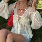 See through Sun Protection V neck Lace