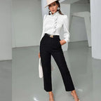 Women's Satin Ruffle Stand-Collar Blouse