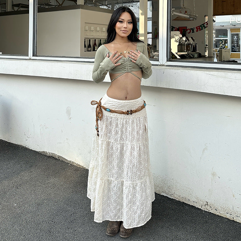 Lace-Trim Split Maxi Dress