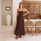 Women's Spring Summer Polka Dot Printed Waist Controlled Large Swing French Vacation Maxi Dress