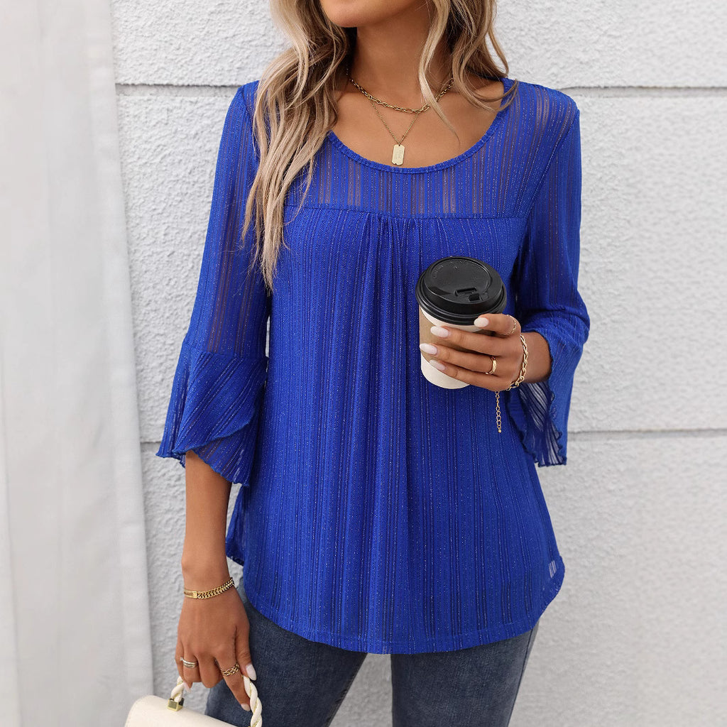 Women's Shiny Mesh Ruffle Sleeve Top