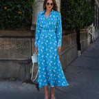Floral Collared Belted Shirt Maxi Dress