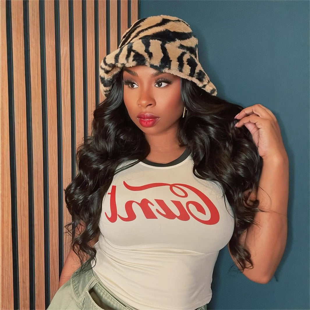 Retro Girl Slim Fit Stretch Sexy Printed round Neck Short