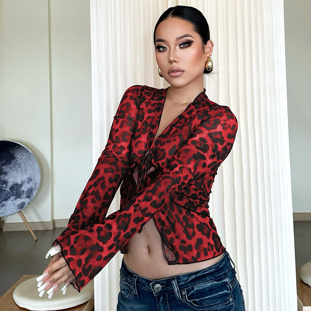 Women’s Sheer Mesh Lace Up Top