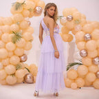 Women's Lavender Floral One-Shoulder Tulle Dress