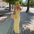 V-Neck Halter Backless High Waist Solid Color Dress