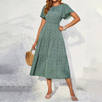 Women's Ruffle Sleeve Long Floral Dress Spring Summer High Grade Smocking